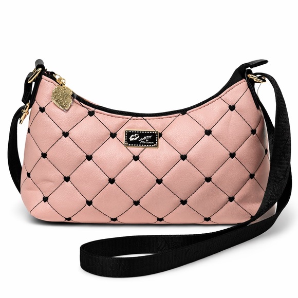 Betsey Johnson Handbags - NWT Betsey Johnson Pink Quilted Black Heart Shoulder Bag Crossbody